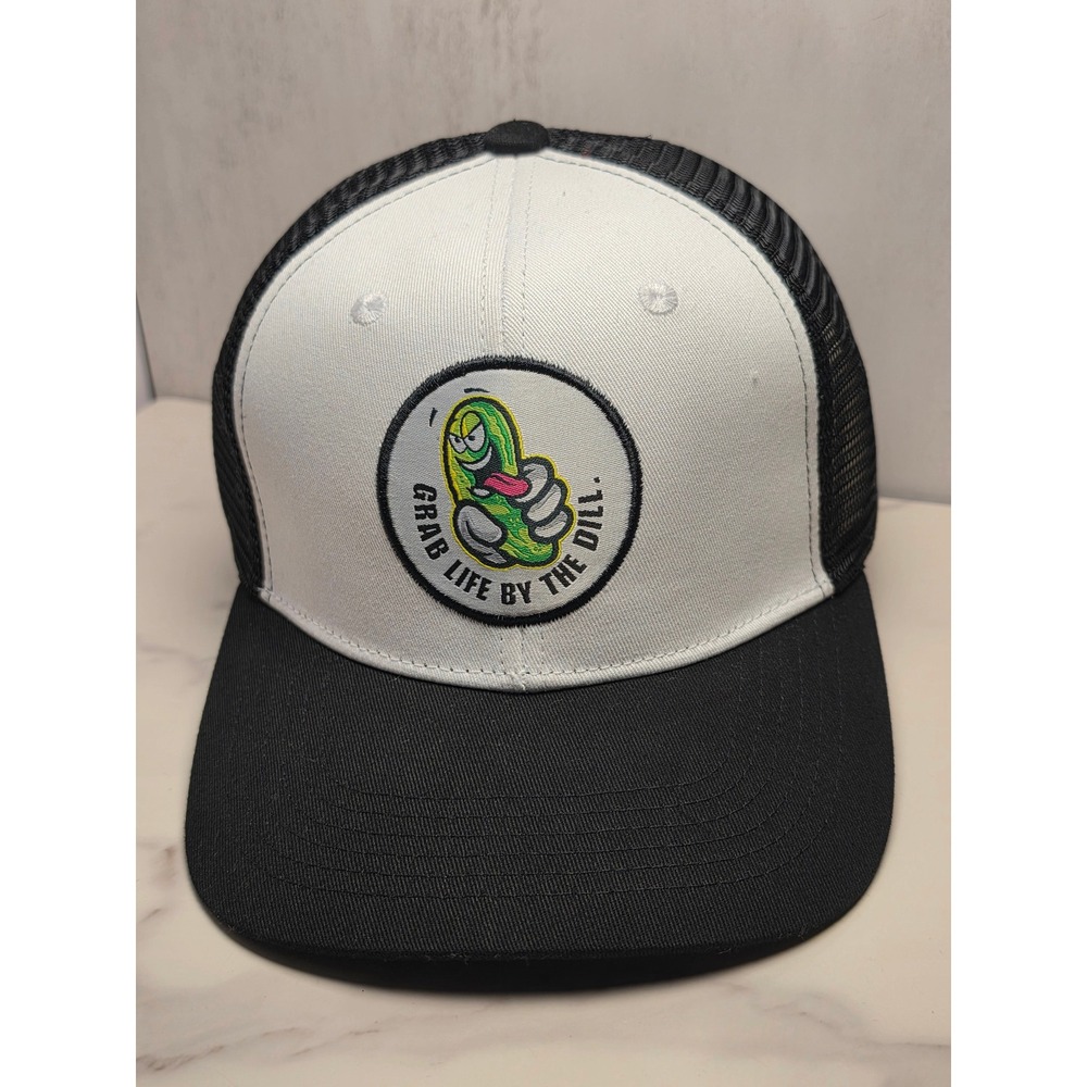 Outlier Events Grab Life By The Dill Pickle Trucker Hat Snapback Black White‎